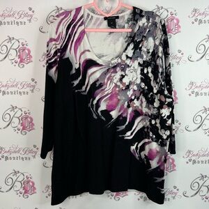 Alison Sheri long sleeve watercolor color block Black grey pink Purple Top